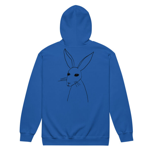 Minimalist Line Drawn Rabbit - Unisex Zip Up Hoodie Black Design - Image 6