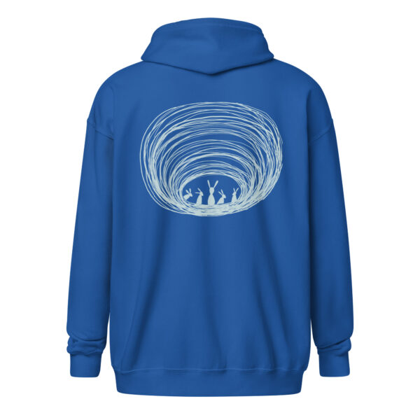 Burrow Buddies Unisex Zip-Up Hoodie – Snuggle Into Style Grey Print - Image 7