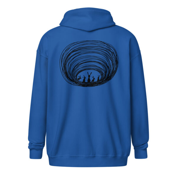 Burrow Buddies Zip-Up Unisex Hoodie Black Print - Image 4