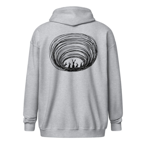 Burrow Buddies Zip-Up Unisex Hoodie Black Print - Image 6