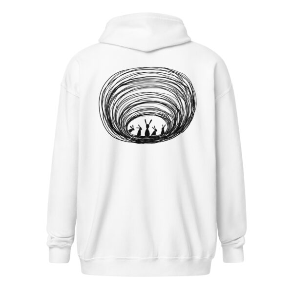 Burrow Buddies Zip-Up Unisex Hoodie Black Print - Image 7