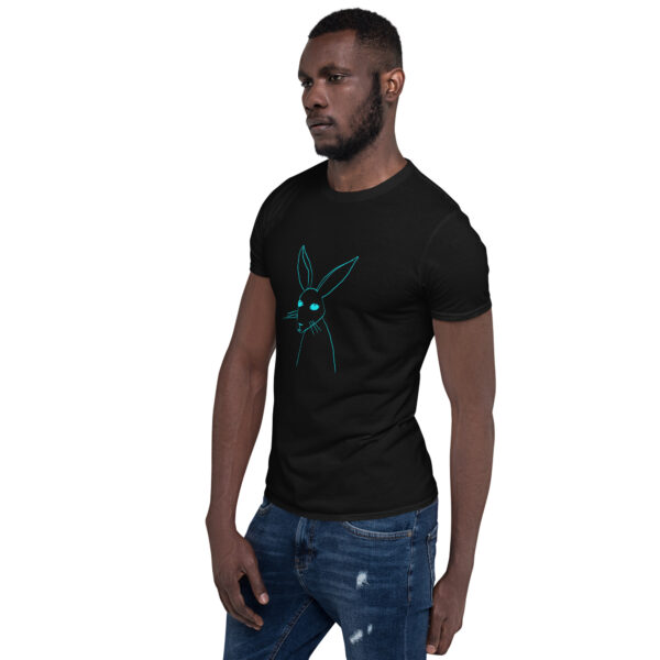 Minimalist Line Drawn Rabbit  - Semi Fitted Unisex T-Shirt Turquoise Print - Image 3
