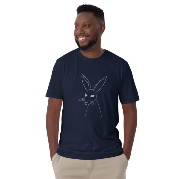 Minimalist Line Drawn Rabbit  - Semi Fitted Unisex T-Shirt Grey Print - Image 14