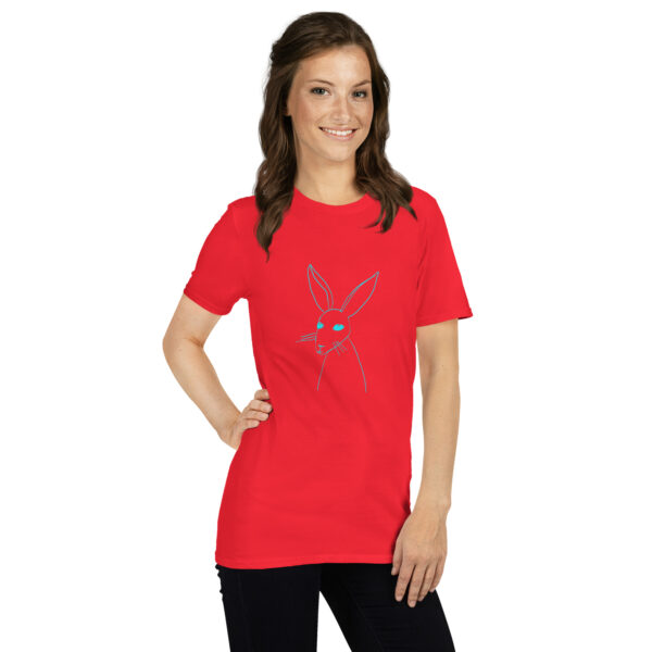Minimalist Line Drawn Rabbit  - Semi Fitted Unisex T-Shirt Turquoise Print - Image 2