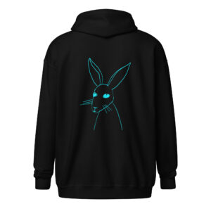Minimalist Line Art Rabbit Turquoise Print - Unisex Zip Up Hoodie