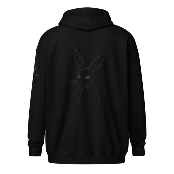 Minimalist Line Drawn Rabbit - Unisex Zip Up Hoodie Black Design - Image 7
