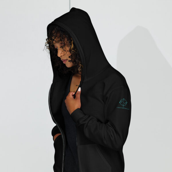 Minimalist Line Drawn Rabbit - Unisex Zip Up Hoodie Black Design - Image 9