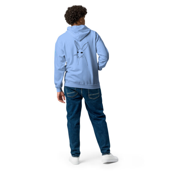 Minimalist Line Drawn Rabbit - Unisex Zip Up Hoodie Black Design - Image 8