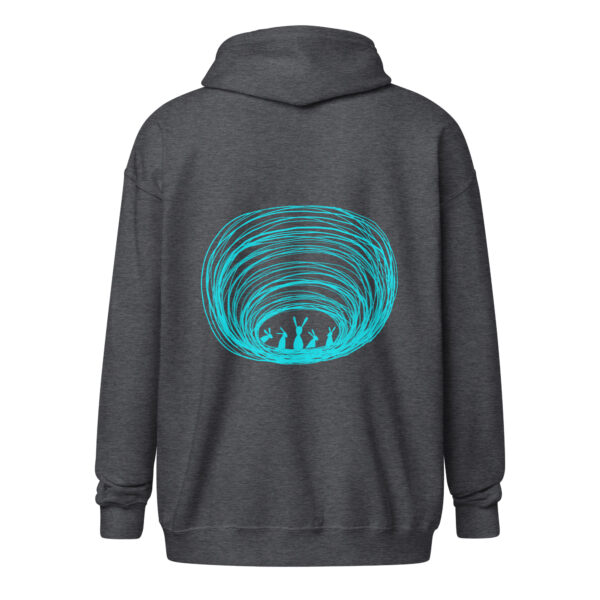 Burrow Buddies Unisex Zip-Up Hoodie – Snuggle Into Style Turquoise Print - Image 6
