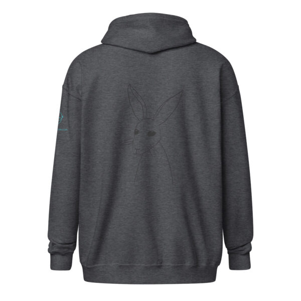 Minimalist Line Drawn Rabbit - Unisex Zip Up Hoodie Black Design - Image 5