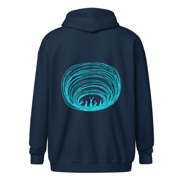 Burrow Buddies Unisex Zip-Up Hoodie – Snuggle Into Style Turquoise Print - Image 7