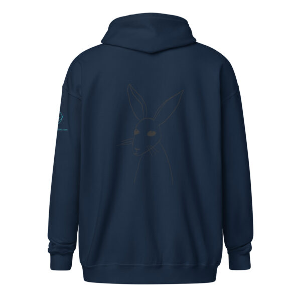 Minimalist Line Drawn Rabbit - Unisex Zip Up Hoodie Black Design - Image 6