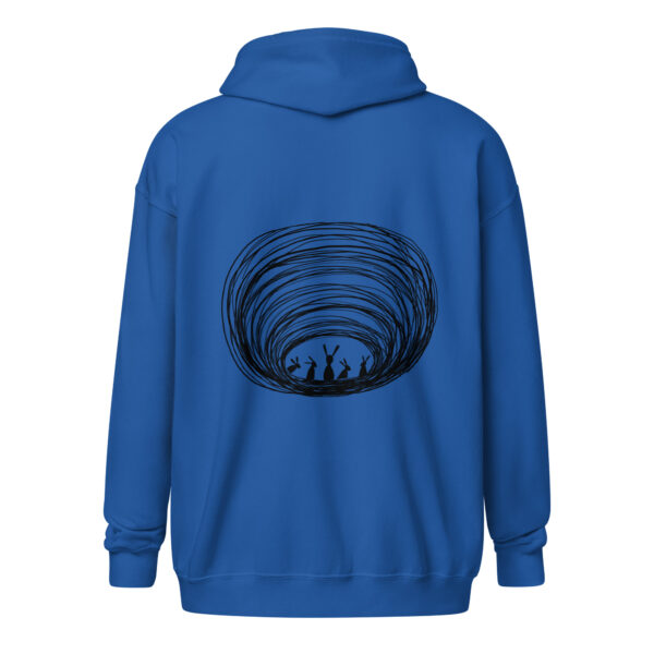 Burrow Buddies Zip-Up Unisex Hoodie Black Print - Image 4