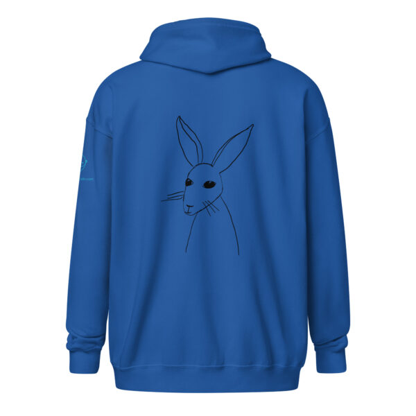 Minimalist Line Drawn Rabbit - Unisex Zip Up Hoodie Black Design - Image 4