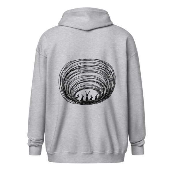 Burrow Buddies Zip-Up Unisex Hoodie Black Print - Image 3