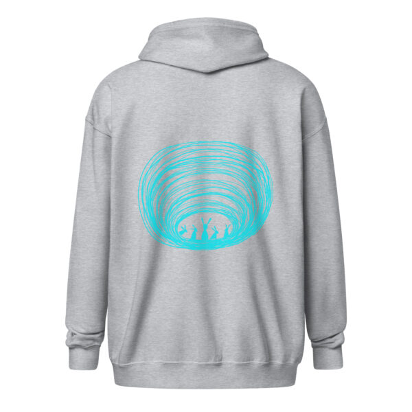 Burrow Buddies Unisex Zip-Up Hoodie – Snuggle Into Style Turquoise Print - Image 3