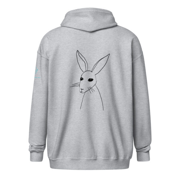 Minimalist Line Drawn Rabbit - Unisex Zip Up Hoodie Black Design - Image 3