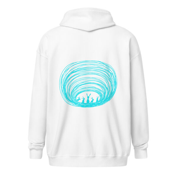 Burrow Buddies Unisex Zip-Up Hoodie – Snuggle Into Style Turquoise Print - Image 2