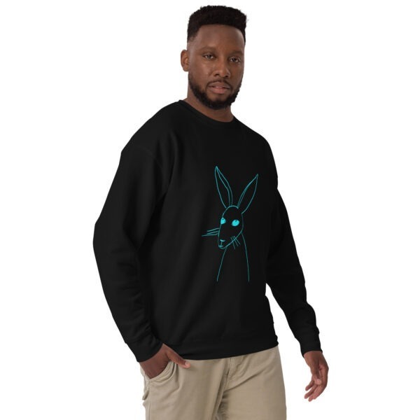 Minimalist Line Art Rabbit Pullover Unisex Sweatshirt Turquoise Design - Image 2