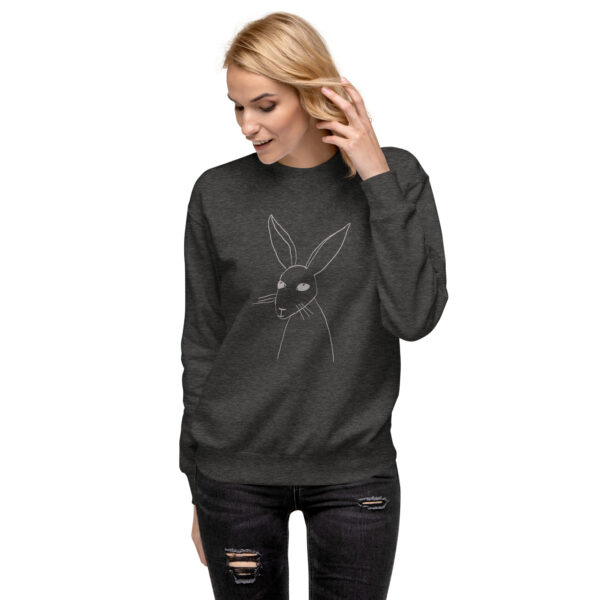 Minimalist Line Art Rabbit Pullover Unisex Sweatshirt Grey Print - Image 3